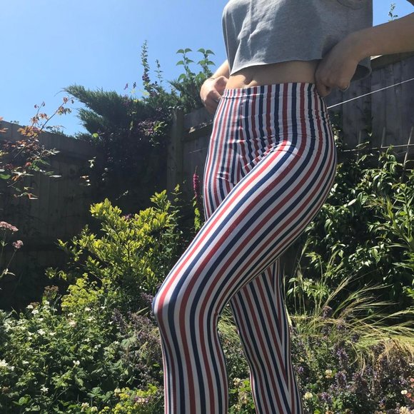 American Apparel red/blue stripe leggings - Picture 2 of 6